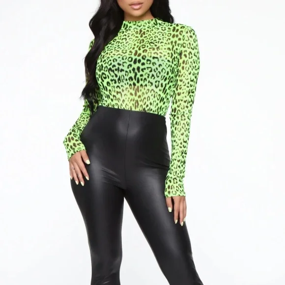 Fashion Nova Animal Print Mesh Long Sleeve Bodysuit. Size XL. - Picture 3 of 13